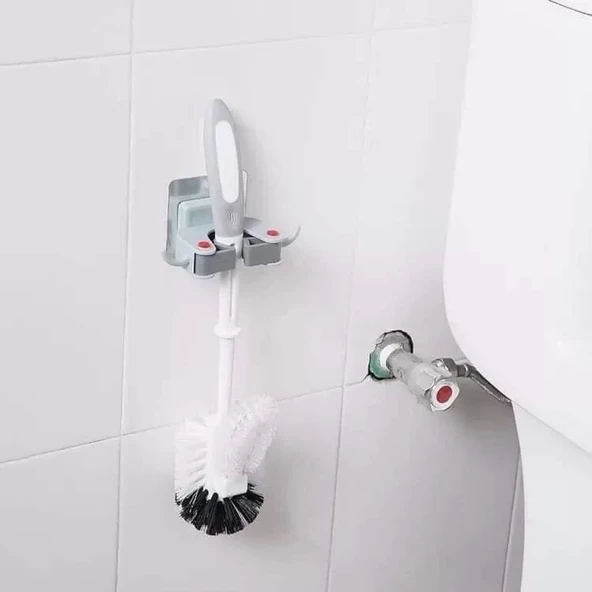 3 Adet Askılı Yapışkanlı Sap Tutucu Banyo Düzenleyici Askı  Mop Paspas Fırça Sapı Tutucu - 5