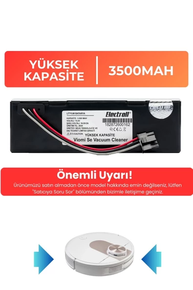 Viomi Se Vacuum Cleaner Robot Süpürge Bataryası (YÜKSEK KAPASİTE) 3500mAh Robot Süpürge Pil