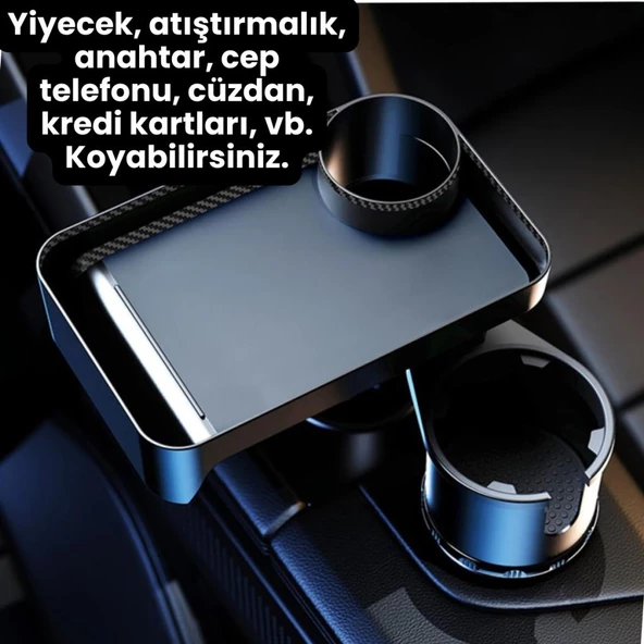 Polham Araç İçi Ayarlanabilir Bardak ve Tepsi Standı, Çok Amaçlı Dönebilen Tepsi, Cüzdan, Bozuk Para Tepsisi - 5