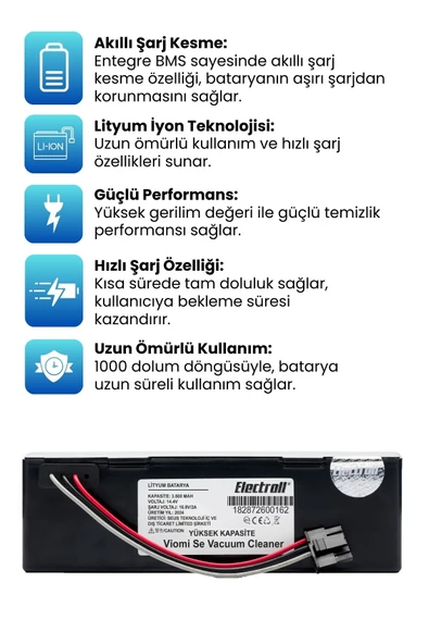 Viomi Se Vacuum Cleaner Robot Süpürge Bataryası (YÜKSEK KAPASİTE) 3500mAh Robot Süpürge Pil - 2
