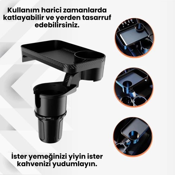 Polham Araç İçi Ayarlanabilir Bardak ve Tepsi Standı, Çok Amaçlı Dönebilen Tepsi, Cüzdan, Bozuk Para Tepsisi - 4