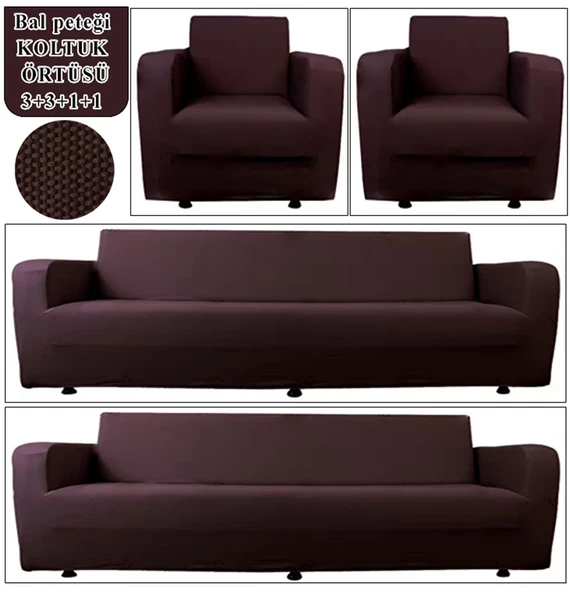 Upmall Balpeteği 3+3+1+1 Lastikli Kanepe Örtüsü Lastikli Koltuk Örtüsü Koltuk Kılıfı Takımı - Resim 3