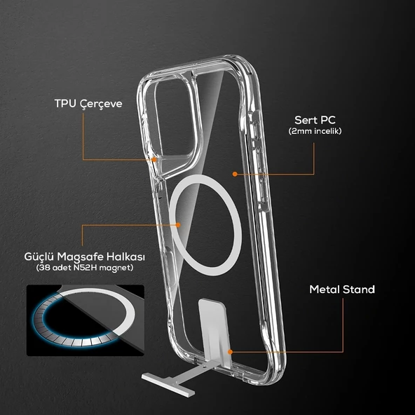 Apple iPhone 16 Pro Kılıf Magsafe Şarj Özellikli Redclick T-Max Standlı Kapak - Resim 7