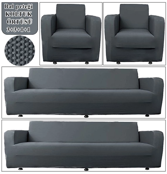 Upmall Balpeteği 3+3+1+1 Lastikli Kanepe Örtüsü Lastikli Koltuk Örtüsü Koltuk Kılıfı Takımı - Resim 4
