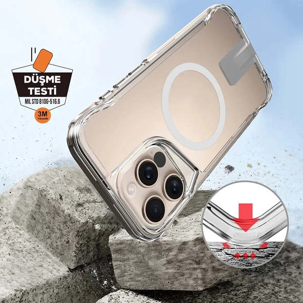 Apple iPhone 16 Pro Kılıf Magsafe Şarj Özellikli Redclick T-Max Standlı Kapak - Resim 6