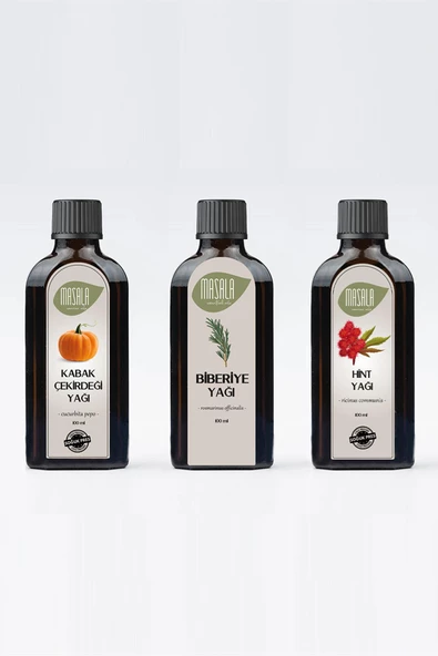 Biberiye Yağı - Hint Yağı - Kabak Çekirdeği Yağı 3 x 100 ml. (Saç Bakım Seti) ürün görseli