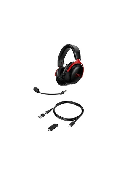 HyperX Cloud III 7.1 77Z46AA Siyah-Kırmızı Kablosuz Mikrofonlu Kulak Üstü Oyuncu Kulaklığı - TEŞHİR - Resim 3