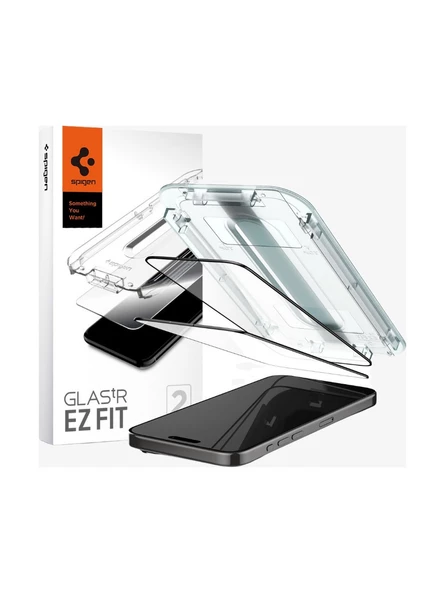 Spigen iPhone 15 Pro Ekran Koruyucu Kolay Kurulum Glas.tR EZ Fit Full Cover Black (2 Adet) - AGL06893