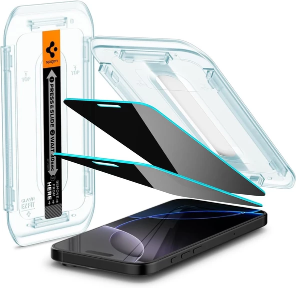 Spigen iPhone 16 Pro Max Hayalet Cam Ekran Koruyucu Kolay Kurulum Glas.tR EZ Fit Privacy (2 Adet) - AGL07908
