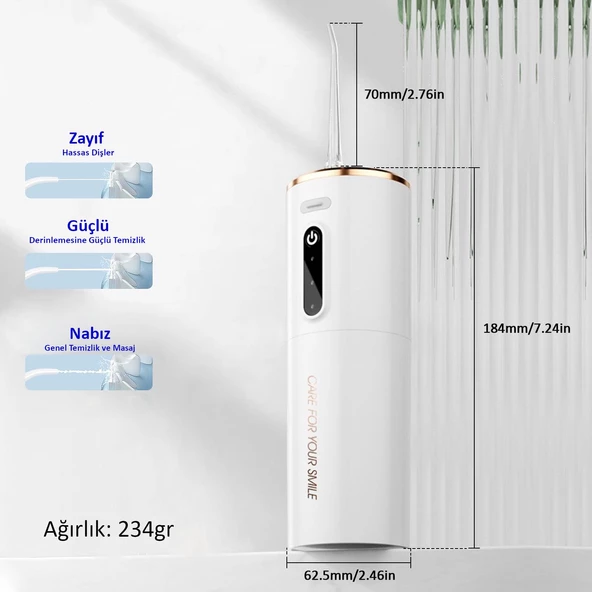 Valkyrie Şarj Edilebilir Taşınabilir Ağız Duşu 280ml Diş Protez Bakım Cihazı Gündelik Kullanım - 3