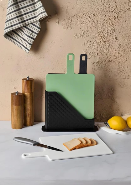 Stantlı Kesme Tahtası Seti - 3lü Kesim Tahtası Takımı - 4 Parça - 2