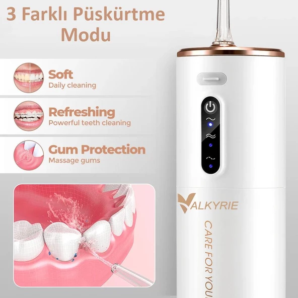 Valkyrie Şarj Edilebilir Taşınabilir Ağız Duşu 280ml Diş Protez Bakım Cihazı Gündelik Kullanım - 5