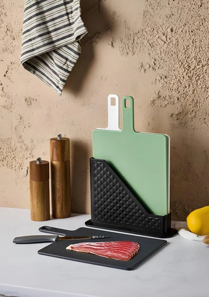 Stantlı Kesme Tahtası Seti - 3lü Kesim Tahtası Takımı - 4 Parça - 4