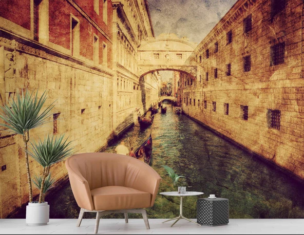Eskitme Venedik Manzaralı Duvar Kağıdı - Resim 6