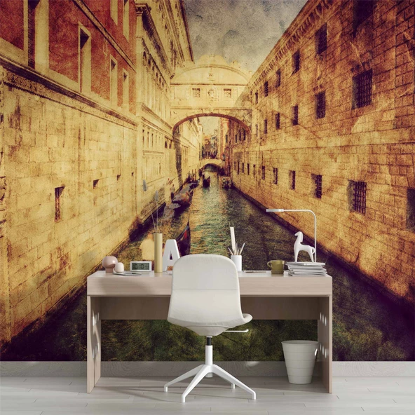 Eskitme Venedik Manzaralı Duvar Kağıdı - Resim 4
