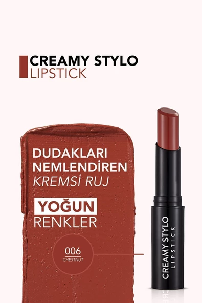 Yarı Parlak Stick Ruj- Creamy Stylo Lipstick -006 Chestnut- 8682536013666 - 4