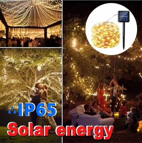 Monozone Solar 100 Led 12Metre Güneş Enerjili Bahçe Ev Parti Perde Süsü Aksesuarı Noel Yılbaşı Ağacı Işığı Ip65 - 3