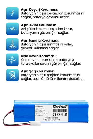 TCL Sweeva 6000M Robot Süpürge Bataryası (YÜKSEK KAPASİTE) 6400mAh Robot Süpürge Pil - 3