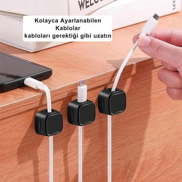 Polham 6 adet Set Yapışkanlı Manyetik Kapaklı Kablo Düzenleyici Organizer, Ev, Ofis, Kablo Düzenleyici - 4