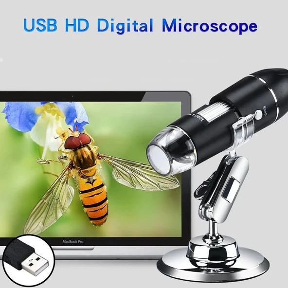 Monozone Dijital Mikroskop 1600x 2Mp Usb 8 Led Çok Amaçlı Tekstil Baskı Cilt Saç Biyolojik Analiz - 3