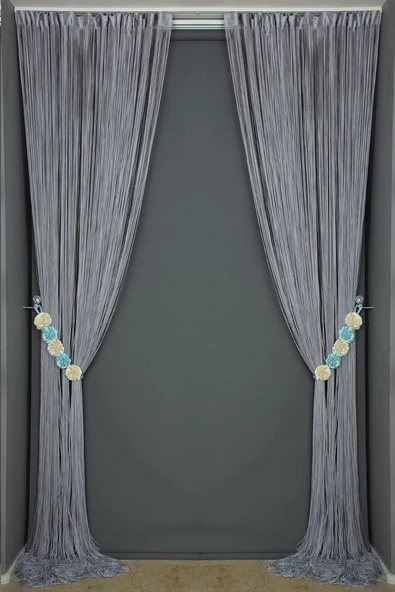 İP ZİNCİR GRİ RENK EN 100 CM BOY 280 CM HAZIR DÜĞMELERİ DİKİLMİŞ İP PERDE - Resim 6