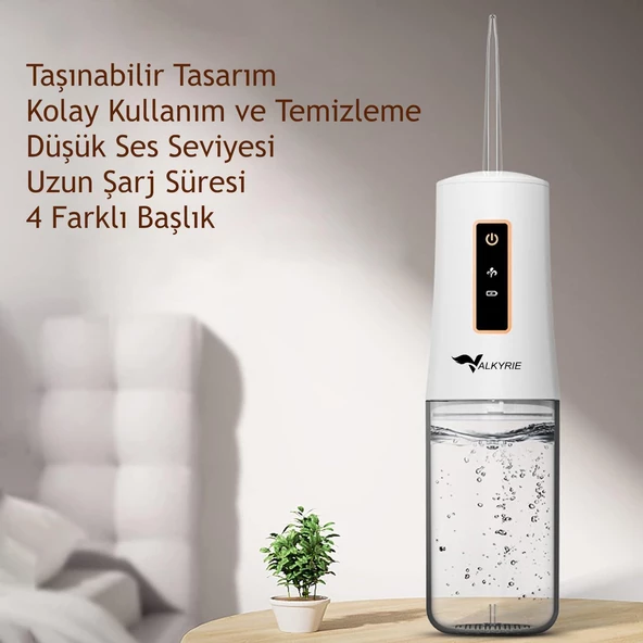 Valkyrie Şarj Edilebilir Taşınabilir Ağız Duşu Diş Protez Bakım 4 Başlıklı Sessiz Çalışma - 4