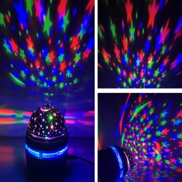 Gece Lambası Otomatik Dönen Disko Topu Işık Yıldızlı Gökyüzü Galaxy Projektör Led - 4