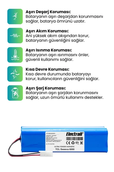 TCL Sweeva 6000M Robot Süpürge Bataryası (ULTRA YÜKSEK KAPASİTE) 7000mAh Robot Süpürge Pil - 3