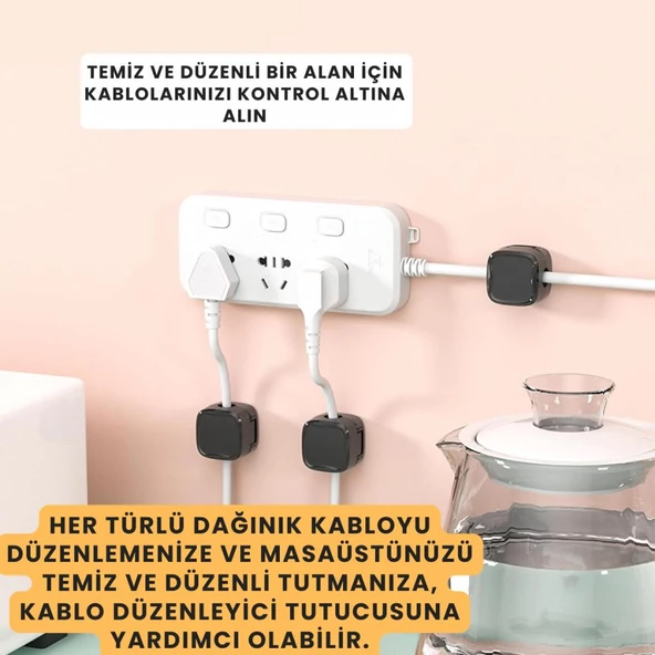 Polham 6 adet Set Yapışkanlı Manyetik Kapaklı Kablo Düzenleyici Organizer, Ev, Ofis, Kablo Düzenleyici - 2