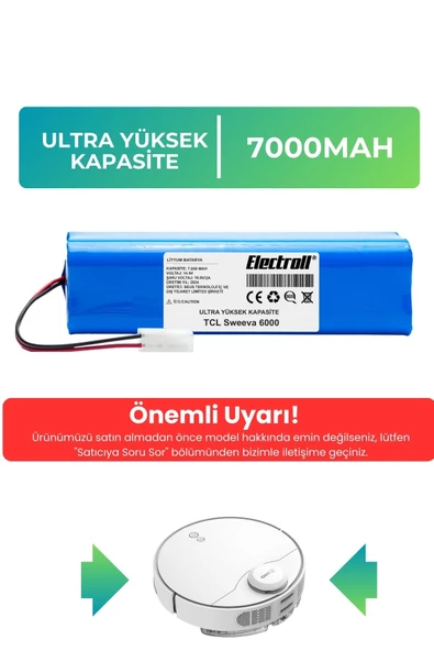 TCL Sweeva 6000M Robot Süpürge Bataryası (ULTRA YÜKSEK KAPASİTE) 7000mAh Robot Süpürge Pil