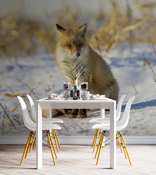 Kar Üzerinde Tilki Manzaralı Duvar Kağıdı - Resim 5