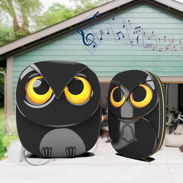 Monozone Lüx 1 Buton 1 Alıcı Kablosuz Kapı Zili Yaratıcı Baykuş Şekilli Işıklı Uzun Mesafeli(300 Metre) Ev Ofis Depo - Resim 3