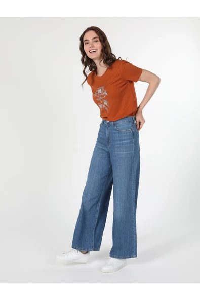 Colins 920 Elsa Yüksek Bel Normal Kesim Super Wide Leg Mavi Kadın Jean Pantolon Cl1060494 - 2