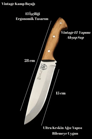 SürLaz Outdoor Bıçak Aslan El Yapımı Kılıf Hediye Şef Bıçak - 2
