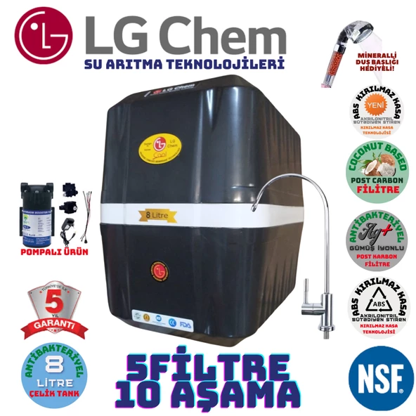 LG Chem COOL SİYAH POMPALI 8 LİTRE 5 FİLTRE 10 AŞAMA SU ARITMA CİHAZI