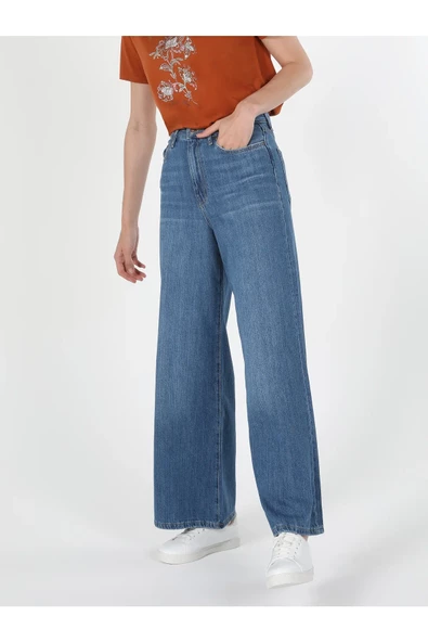 Colins 920 Elsa Yüksek Bel Normal Kesim Super Wide Leg Mavi Kadın Jean Pantolon Cl1060494 - 3