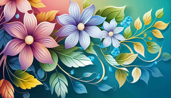 3 Boyutlu Rengarenk Çiçek Temalı Duvar Kağıdı - Resim 7