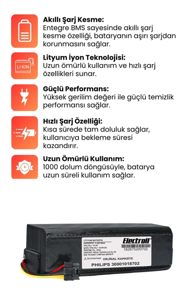 Philips 300010187021 Robot Süpürge Bataryası (ORJİNAL KAPASİTE) 5200MAH Robot Süpürge Batarya - 2