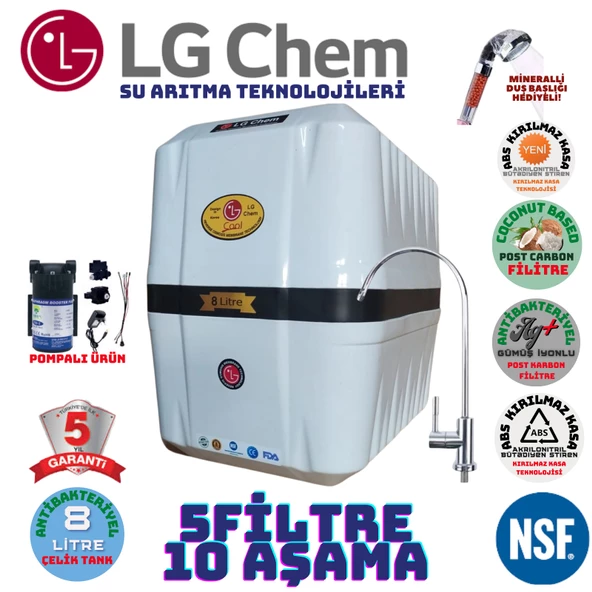 LG Chem COOL BEYAZ SİYAH POMPALI 8 LİTRE 5 FİLTRE 10 AŞAMA SU ARITMA CİHAZI