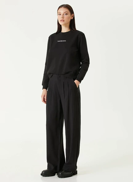 Calvin Klein Jeans Yuvarlak Yaka Baskılı Siyah Kadın Sweatshırt INSTITUTIONAL CREW NECK