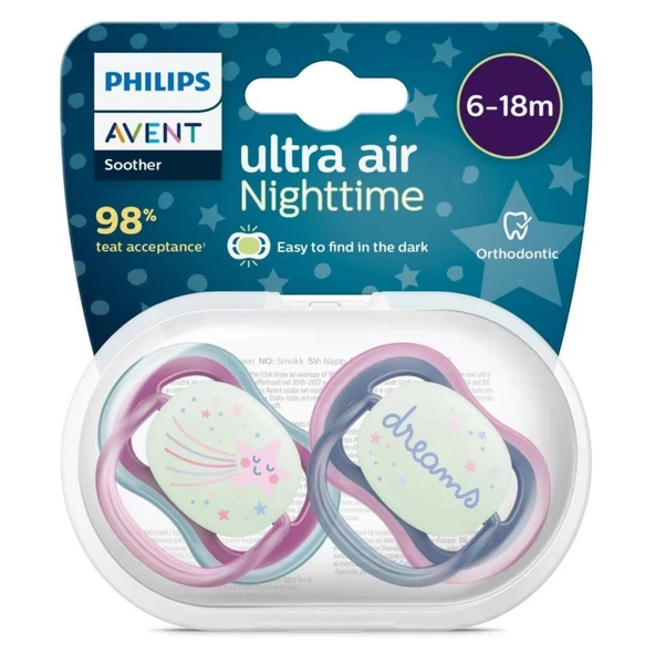 Philips Avent SCF376/14 Ultra Air Night 6-18 Ay 2li Kız Emzik