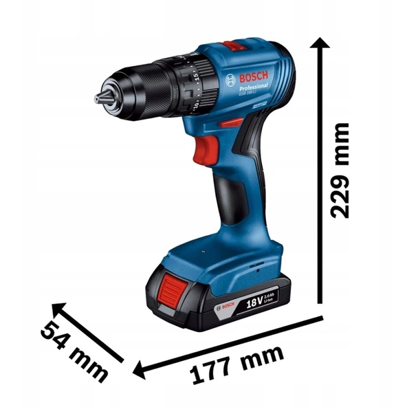 Bosch Professional GSB 185-LI Tek Akülü 2.0 Ah Kömürsüz Motor Darbeli Vidalama + 23 Parça Aksesuar Seti - 06019K3102 - 3