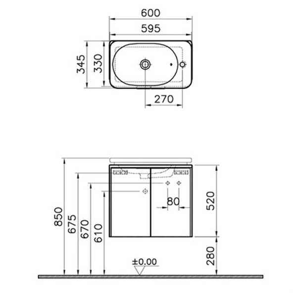 56415 Vitra Nest Trendy Dar Lavabo Dolabı, 60 cm, Parlak Beyaz (Lavabo Dahil) - 2