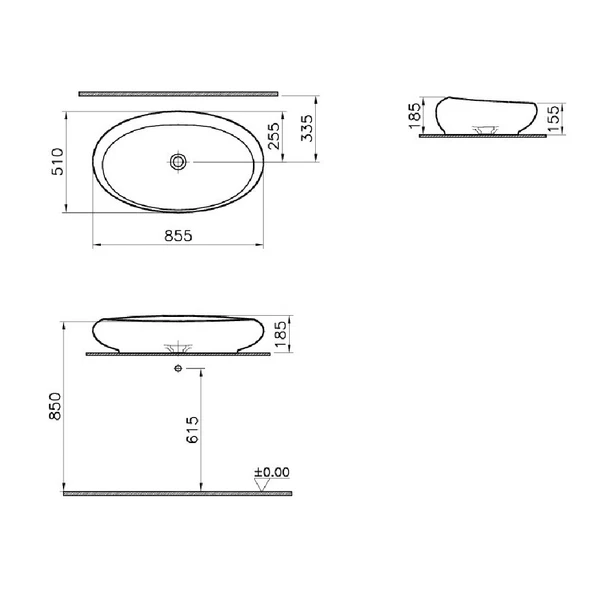 4446B403-0016 Vitra İstanbul Oval Çanak Lavabo, 85 cm, Vitra Clean - 2