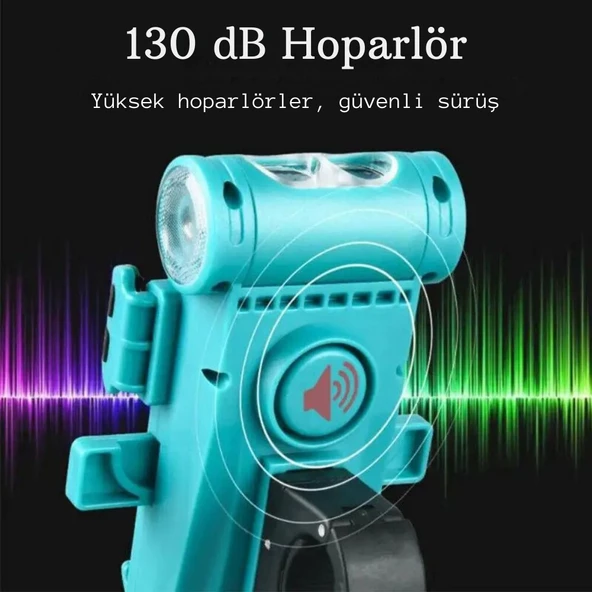 Monozone 5in1 Bisiklet Feneri Şarjlı Telefon Tutucu+Korna +Sis Farı 3500Mah PowerBank Scooter Lambası - 11