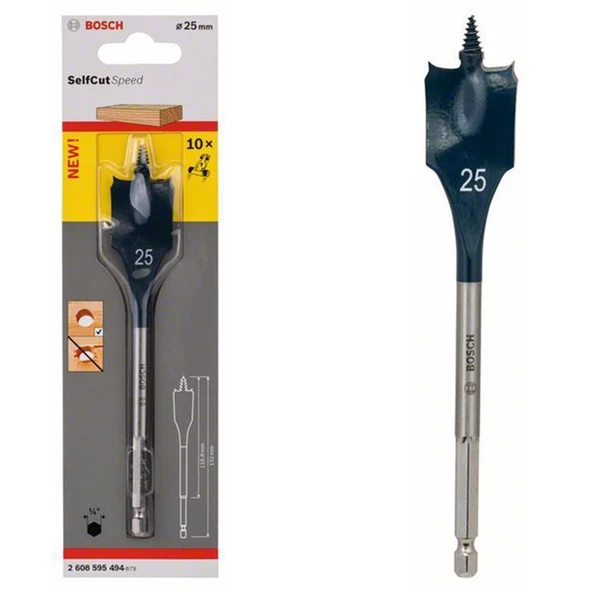 Bosch SCS Yaprak Ahşap Matkap Ucu HEX 25*152mm - 2608595494 - 2