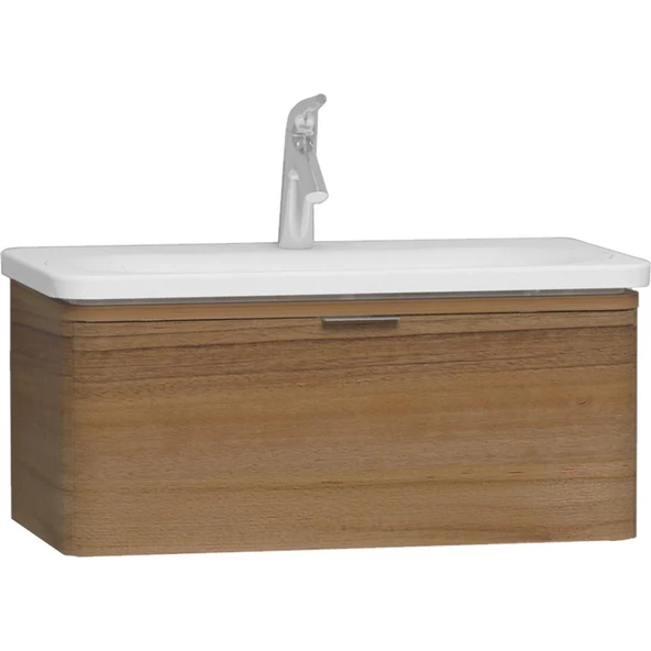 56138 Vitra Nest Trendy Tek Çekmeceli Lavabo Dolabı, 80 cm, Hareli Doğal Ahşap (Lavabo Dahil)