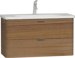 56150 Vitra Nest Trendy Çift Çekmeceli Lavabo Dolabı, 100 cm, Hareli Doğal Ahşap (Lavabo Dahil) - 1