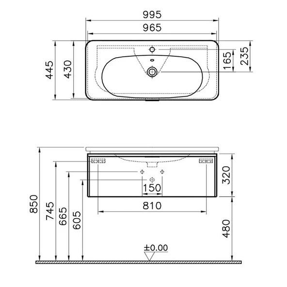 56439 Vitra Nest Trendy Tek Çekmeceli Lavabo Dolabı, 100 cm, Parlak Beyaz (Lavabo Dahil) - Resim 2