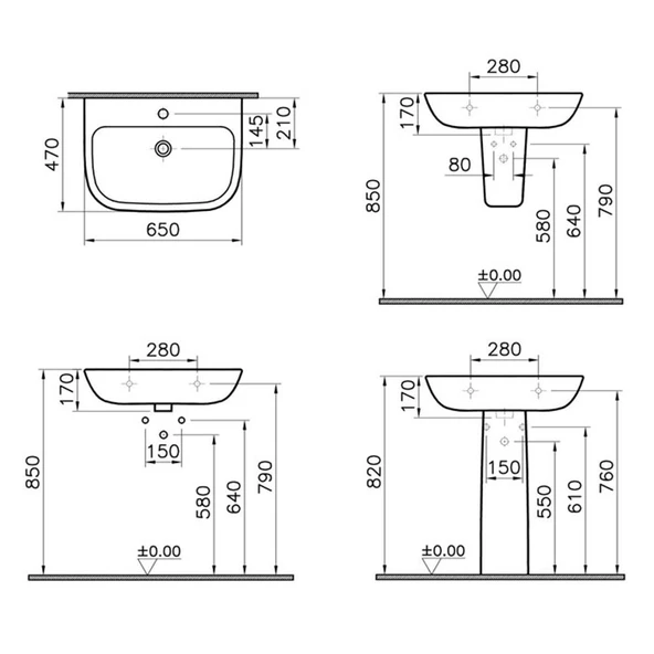 5504L003-0001 VitrA S20 Lavabo, 65 cm - 2